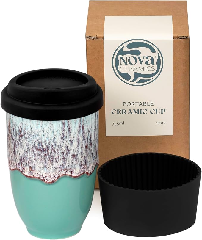 Cormomu Coffee Tumbler, Ceramic Travel Coffee Mug with Lid