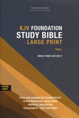 KJV Large-Print Foundation Study Bible---hardcover, gray (indexed)